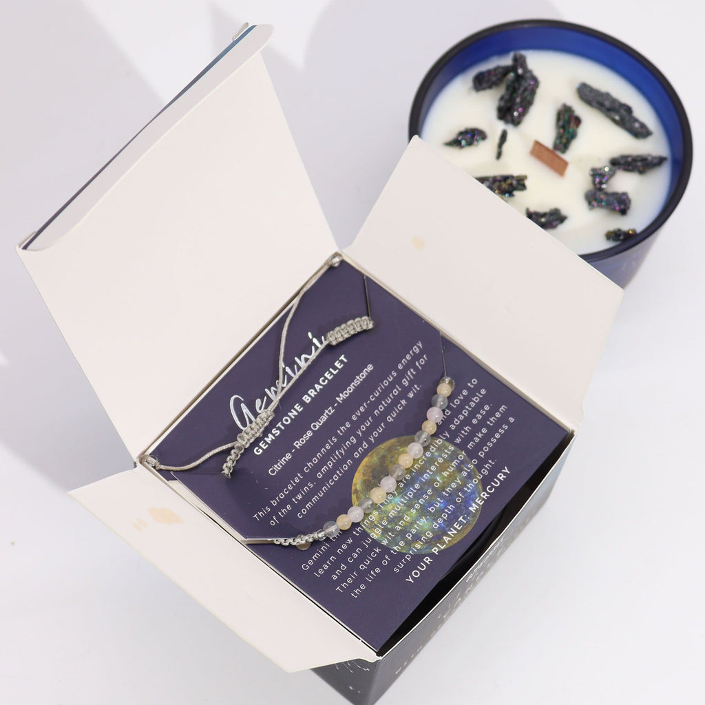 Świeca ZODIAK z kryształami + bransoletka z kamieni - BLIŹNIĘTA